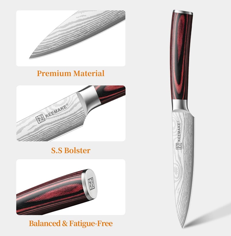 KEEMAKE Kitchen Utility Knife, 5 Inch Paring Knife, Ultra Sharp High Carbon Stainless Steel, Tomato Knife for Fruit and Vegetable Cutting with Ergonomic Handle, Chef Knife for Kitchen - Image 4